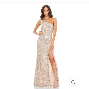 Mac dugal dress SEQUIN ONE SHOULDER GOWN W/ EMBELLISHMENTS